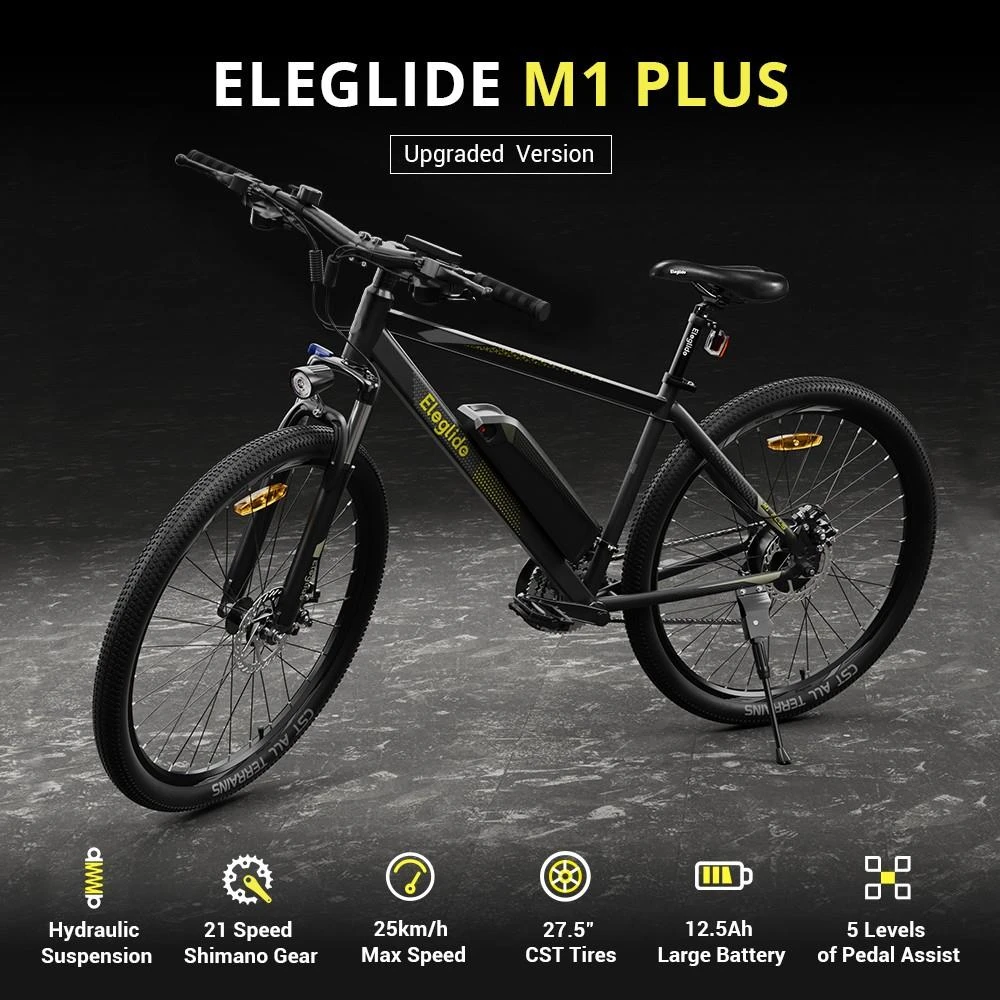 Bicicleta electrica Eleglide M1 Plus 29" – Motor 250W, Baterie 36V 12,5Ah, Autonomie 100 km, Shimano 21 viteze, Frane cu disc dublu – Negru [1]