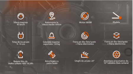 Trotineta electrică KuKirin M4 Max 2025, motor 800W, baterie 48V 18.2Ah, viteză maximă 45 km/h, autonomie de până la 64 km, anvelope de 10 inch, frâne pe disc și suspensie dublă [8]