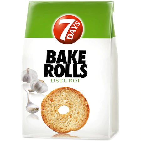Chipsuri Snacks / Alune Seminte - Rondele de paine cu usturoi Bake Rolls 80g 7Days
