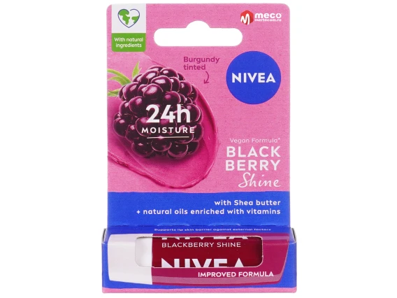 Machiaj - Balsam de buze, Nivea, Blackberry Shine, cu aroma de mure, 4.8g