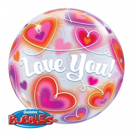 I love you - Balon Bubble 56cm Love You cu Inimioare DB34072