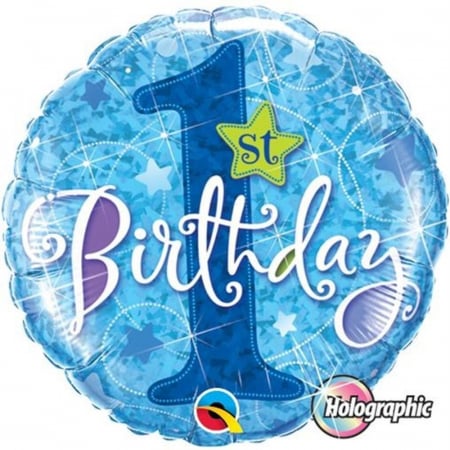 Baloane Aniversari - Balon Folie 1st Birthday Stars Blue Holographic 45 cm 1 buc DB41592