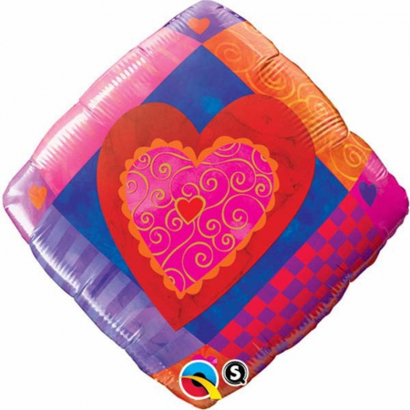 I love you - Balon Folie 45 cm Patrat cu Inimioare DB33178