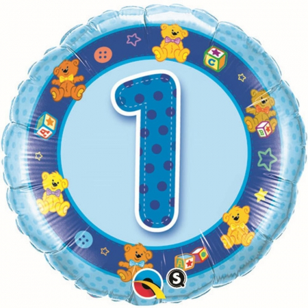Baloane Cifre & Litere - Balon Folie Cifra 1 Albastru Cu Ursuleti 45 cm 1 buc DB26277