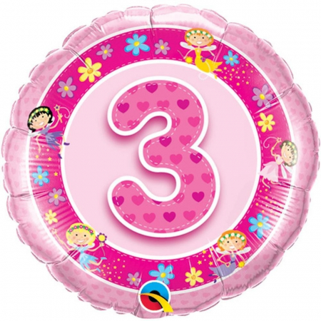 Baloane Cifre & Litere - Balon Folie Cifra 3 Roz Cu Zane 45 cm 1 buc DB26297