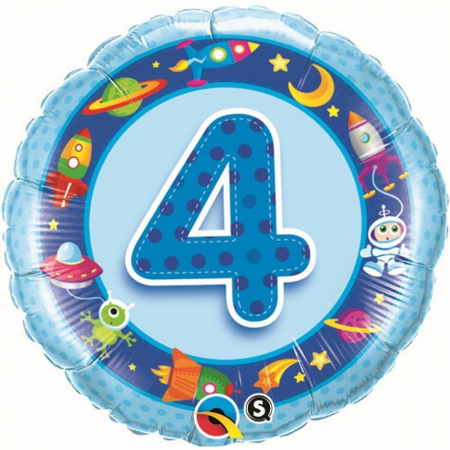 Baloane Cifre & Litere - Balon Folie Cifra 4 Albastra Cu Extraterestrii 45 cm 1 buc DB26302