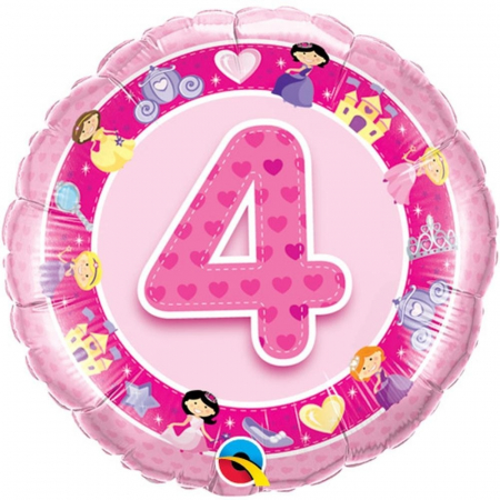 Baloane Cifre & Litere - Balon Folie Cifra 4 Roz Cu Printese 45 cm 1 buc DB26306