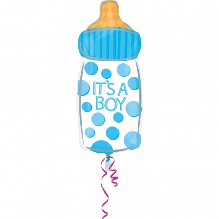 Botez Baietel - Balon Folie Figurina Biberon Buline Bleu 66 cm 1 buc DB26802