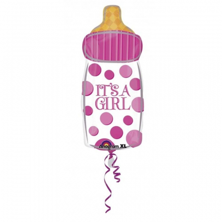 Botez Fetita - Balon Folie Figurina Biberon Buline Roz 66 cm 1 buc DB26801