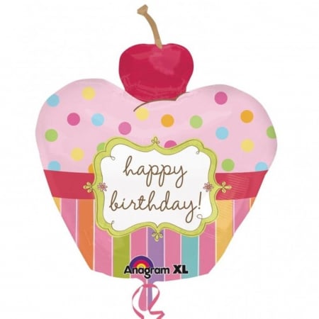 Baloane Aniversari - Balon Folie Figurina Birthday Cupcake Pink 91x74 cm 1 buc DB24474