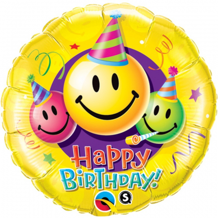 Baloane Aniversari - Balon Folie Happy Birthday Smiley Faces 45 cm 1 buc DB29644