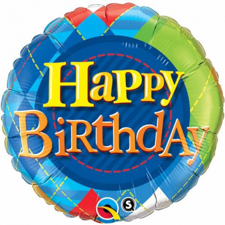Baloane Aniversari - Balon Folie Happy Birthday Tartan Plaid 45 cm 1 buc DB36406