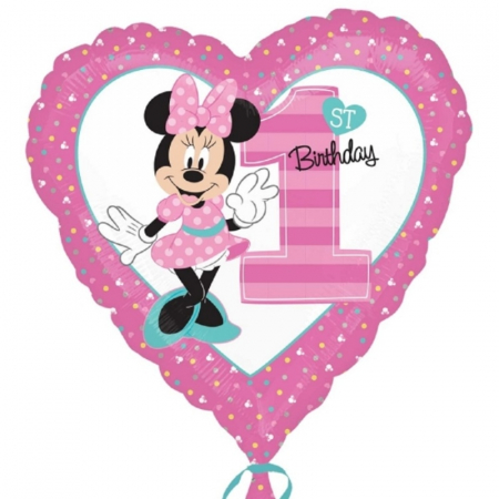 Baloane Personaje - Balon folie inima minnie 1st birthday 45cm DB34350