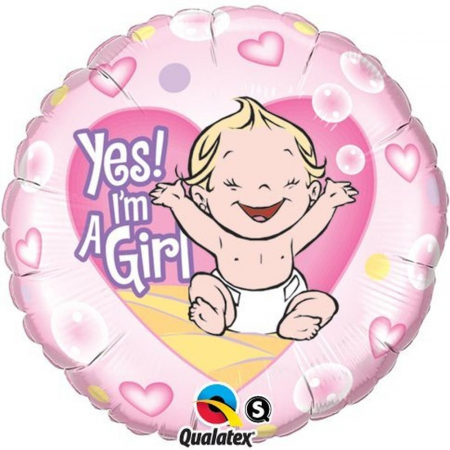 Botez Fetita - Balon Folie Yes I`m A Girl 45 cm 1 buc DB86890