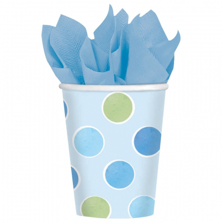Farfurii,pahare & servetele - Pahare Carton Cu Buline Albastre Pentru Petrecere Copii 266 ml set 8 buc DB589458