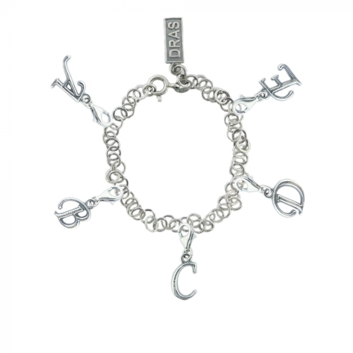 Bratara argint LITERE ALFABET personalizata 5 pandantive argint carabina: Litera A Litera B Litera C Litera D Litera E reglabila GIOTTO900 Dras [1]