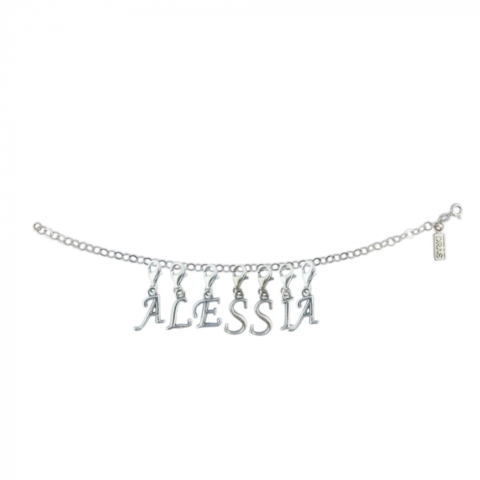 Bratara argint personalizata nume Alessia pandantive litere argint carabina reglabila GIOTTO1060 Dras [1]