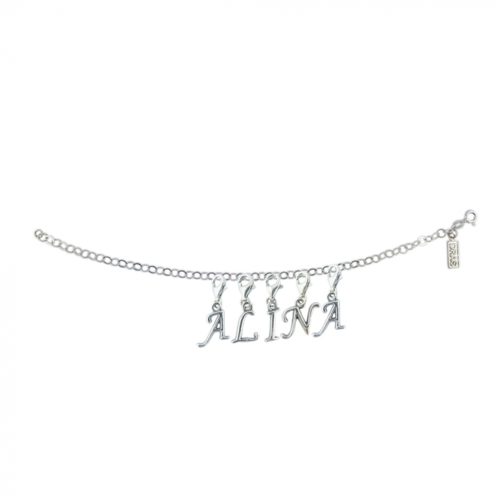Bratara argint personalizata nume Alina pandantive litere argint carabina reglabila GIOTTO840 Dras [1]