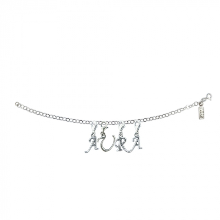 Bratara argint personalizata nume Aura pandantive litere argint carabina reglabila GIOTTO760 Dras [1]