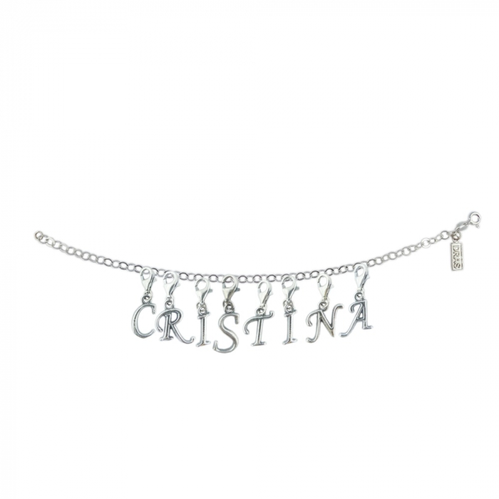 Bratara argint personalizata nume Cristina pandantive litere argint carabina reglabila GIOTTO1170 Dras [1]