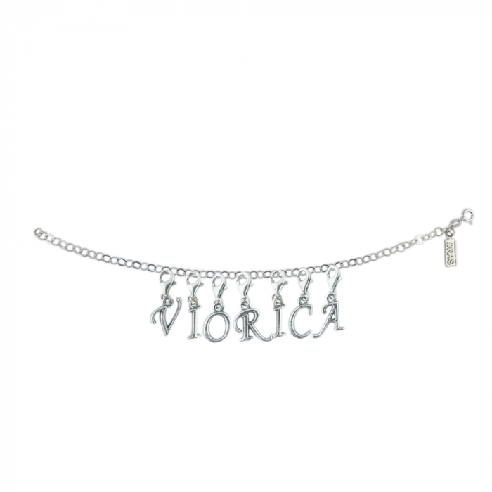 Bratara argint personalizata nume Viorica pandantive litere argint carabina reglabila GIOTTO1040 Dras [1]
