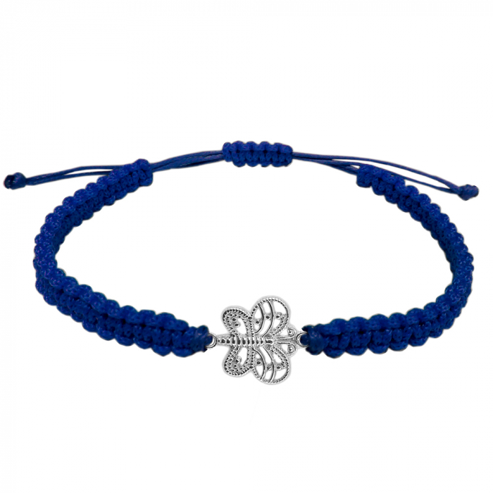 Bratara snur albastru impletit manual personalizata Fluturas argint 9258125 Dras [1]