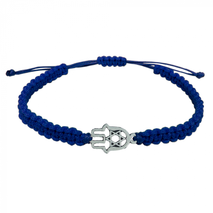 Bratara snur albastru impletit manual personalizata Mana Fatimei argint 10025100 Dras [1]