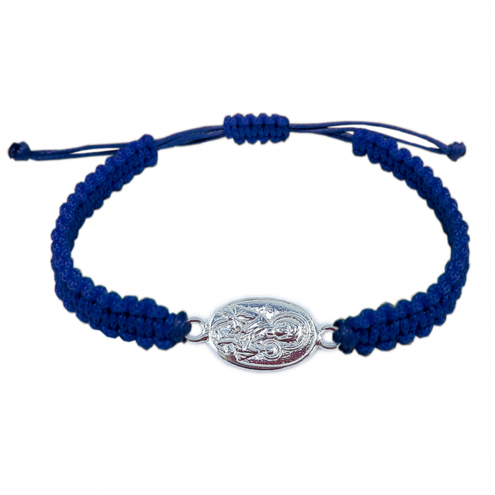 Bratara snur albastru impletit manual personalizata medalion Maica Domnului si pruncul Iisus argint 4252150 Dras [1]