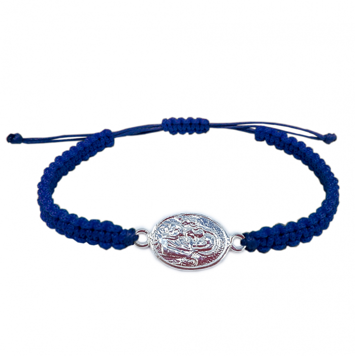 Bratara snur albastru impletit manual personalizata medalion Maica Domnului si pruncul Iisus argint 4372150 Dras [1]