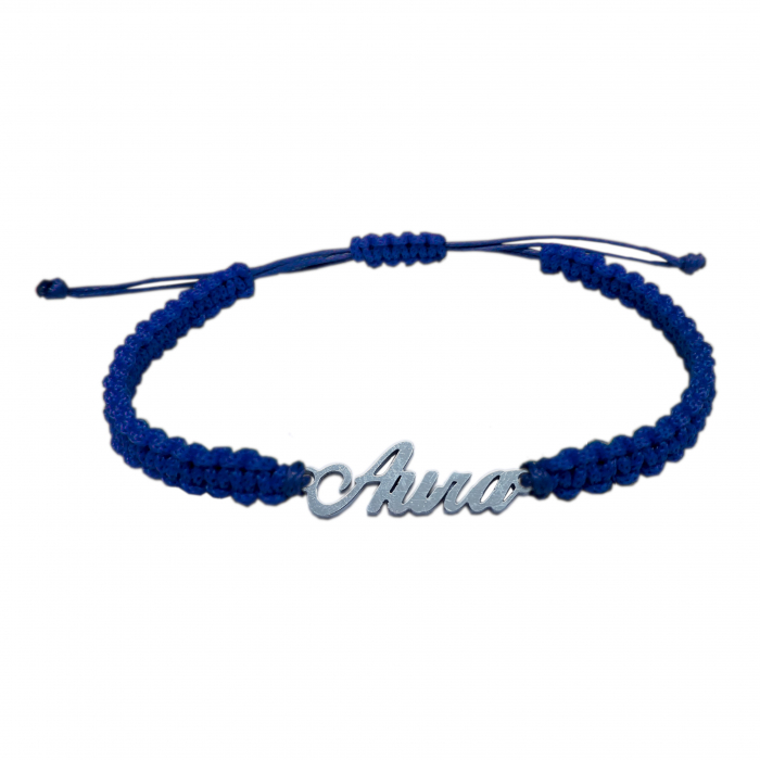 Bratara snur albastru impletit manual personalizata nume Aura argint 9418100 Dras [1]