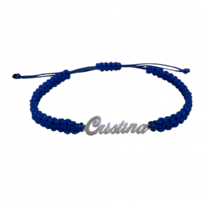 Bratara snur albastru impletit manual personalizata nume Cristina argint 9446100 Dras [1]