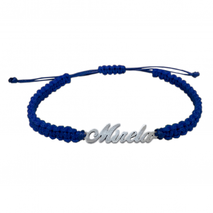 Bratara snur albastru impletit manual personalizata nume Mirela argint 9444100 Dras [1]