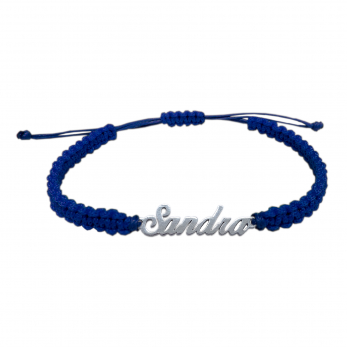 Bratara snur albastru impletit manual personalizata nume Sandra argint 9425100 Dras [1]