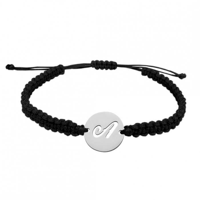 Bratara snur negru impletit manual personalizata banut decupat argint Litera A 9472140 Dras [1]