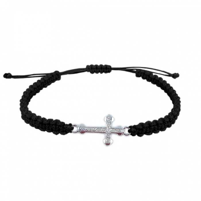 Bratara snur negru impletit manual personalizata cruciulita argint 4183115 Dras [1]