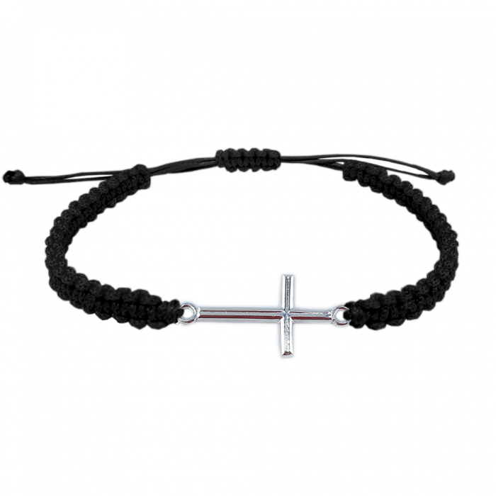 Bratara snur negru impletit manual personalizata cruciulita argint 4204150 Dras [1]