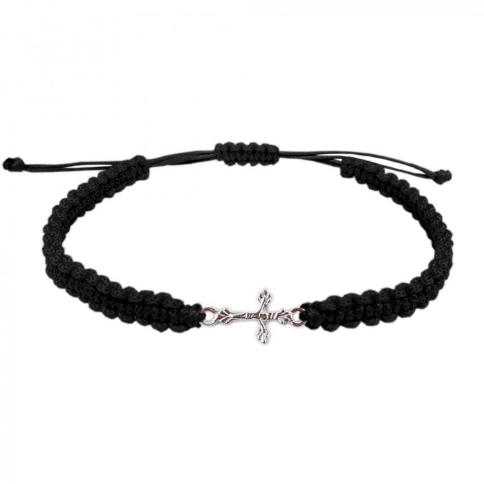Bratara snur negru impletit manual personalizata cruciulita argint 4221060 Dras [1]