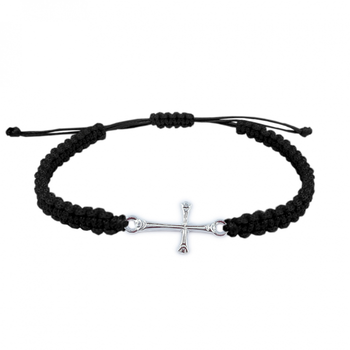 Bratara snur negru impletit manual personalizata cruciulita argint 4232100 Dras [1]