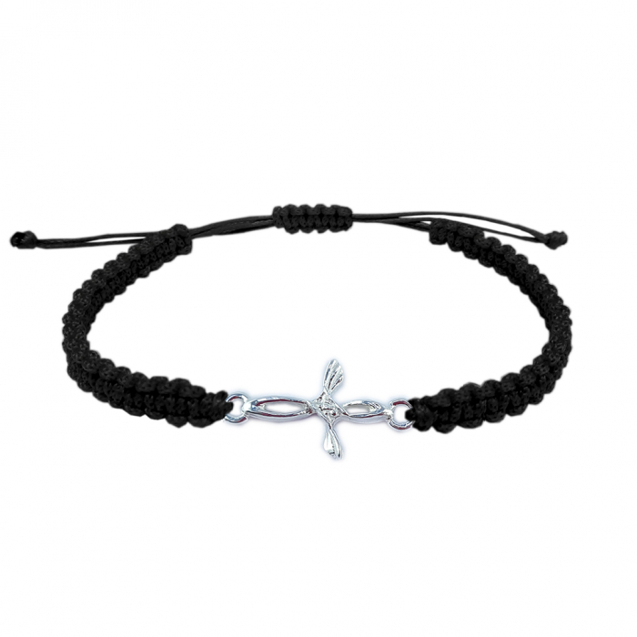 Bratara snur negru impletit manual personalizata cruciulita argint 4240100 Dras [1]