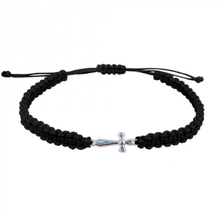 Bratara snur negru impletit manual personalizata cruciulita argint 4299060 Dras [1]