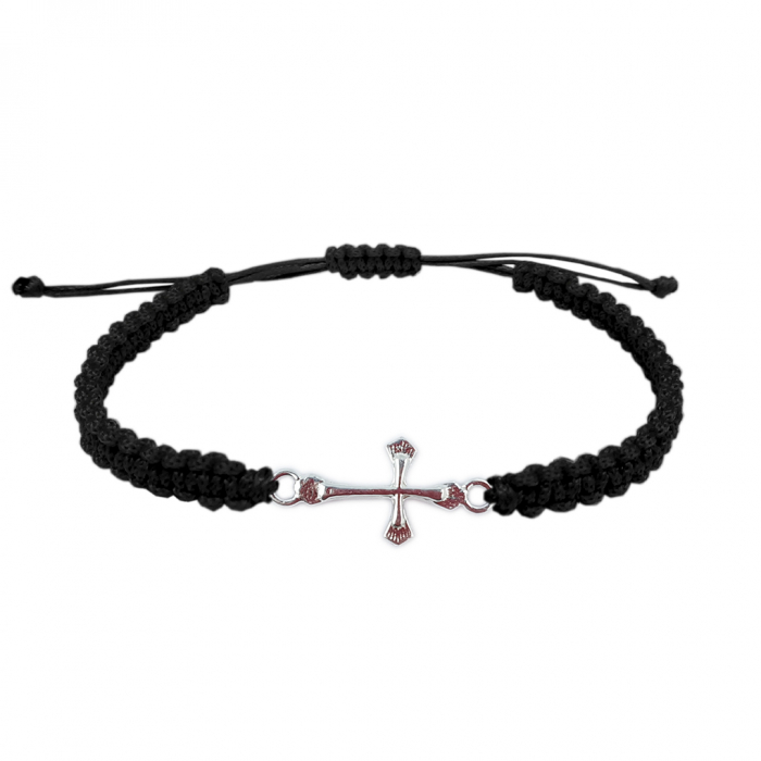 Bratara snur negru impletit manual personalizata cruciulita argint 4502070 Dras [1]