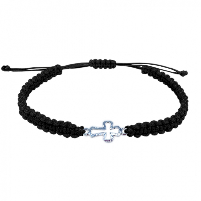 Bratara snur negru impletit manual personalizata cruciulita argint 4521070 Dras [1]