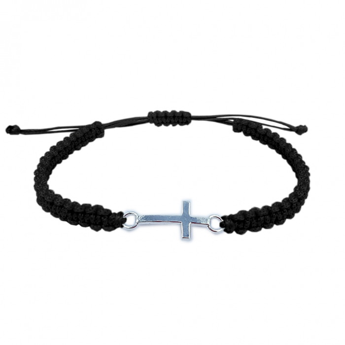 Bratara snur negru impletit manual personalizata cruciulita argint 9354100 Dras [1]