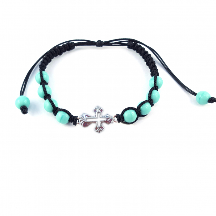 Bratara snur negru impletit manual personalizata cruciulita argint margele turcoaz sticla Bohemia reglabila 4488065 Dras [1]