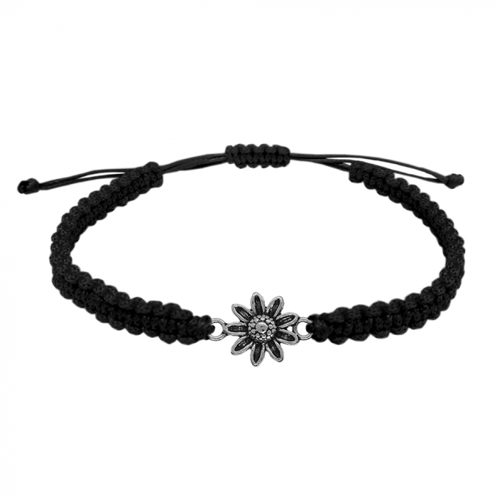 Bratara snur negru impletit manual personalizata Floare argint 9683180 Dras [1]