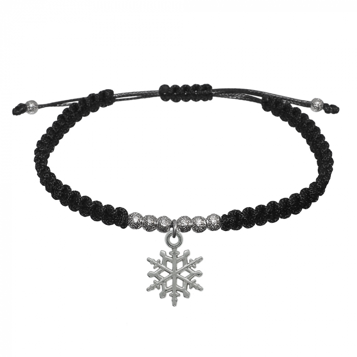 Bratara snur negru impletit manual personalizata Fulg si margele argint 10023310 Dras [1]