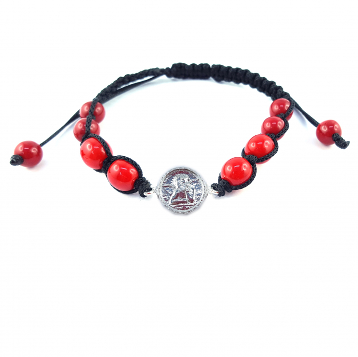 Bratara snur negru impletit manual personalizata Ingeras argint margele rosii sticla Bohemia reglabila 4357120 Dras [1]