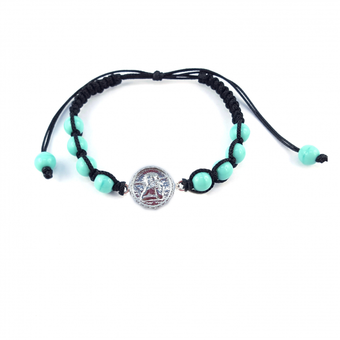 Bratara snur negru impletit manual personalizata Ingeras argint margele turcoaz sticla Bohemia reglabila 4357120 Dras [1]