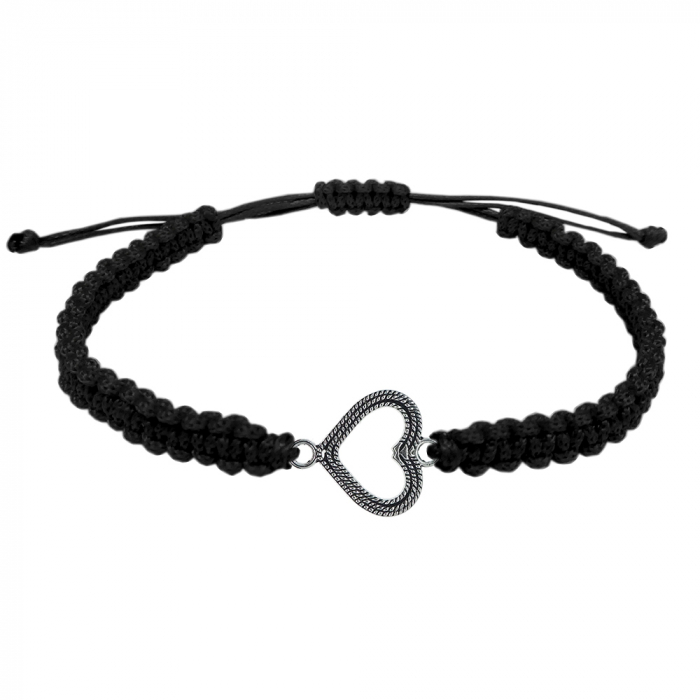 Bratara snur negru impletit manual personalizata Inimioara argint 9575120 Dras [1]
