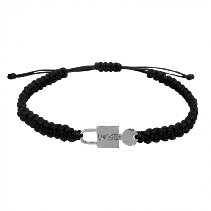 Bratara snur negru impletit manual personalizata Lacat cheie argint 9897330 Dras [1]